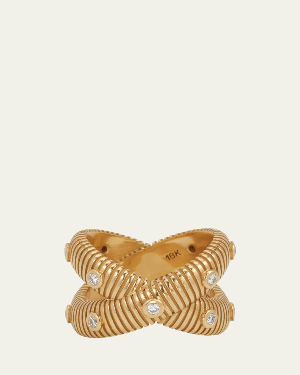 18k Yellow Gold Clio Diamond X Ring